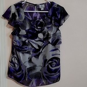 Worthington Petite Large Women's Purple Flower Blouse
